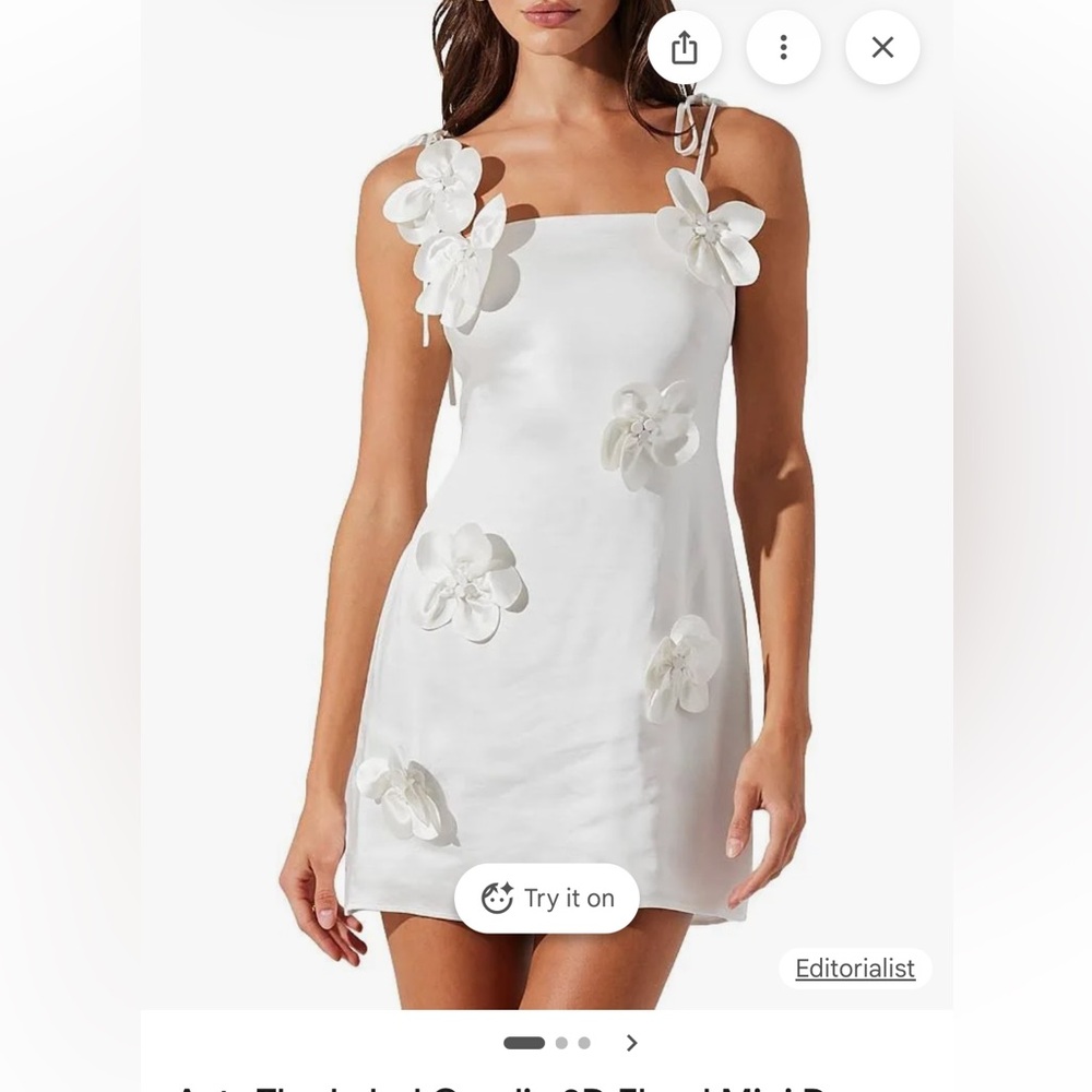 Astr White Mini Dress with 3D Floral Appliqués NWT
